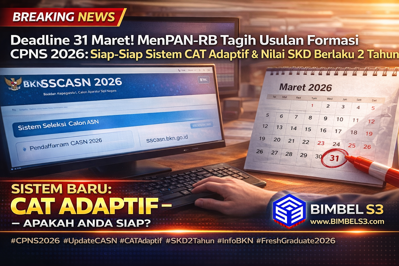 Deadline 31 Maret! MenPAN-RB Tagih Usulan Formasi CPNS 2026: Siap-Siap Sistem CAT Adaptif & Nilai SKD Berlaku 2 Tahun!